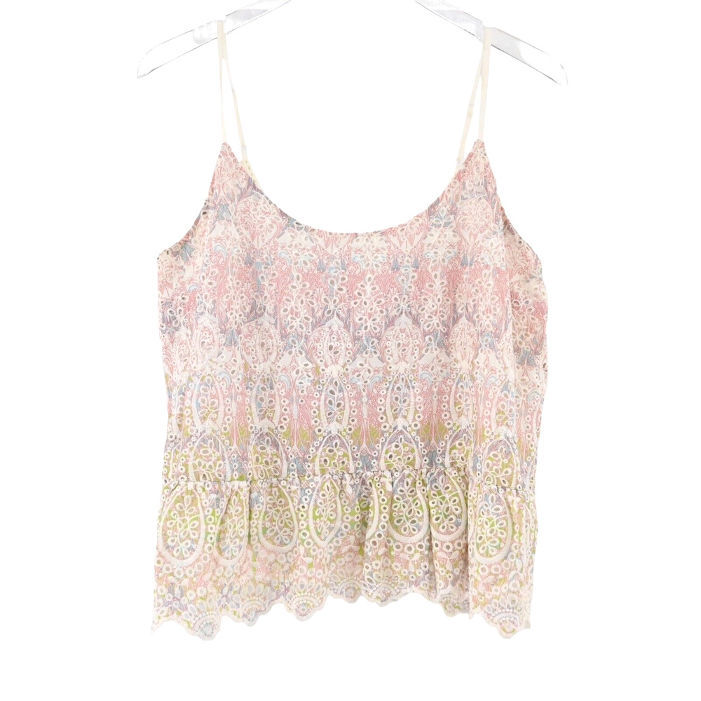 Anthropologie Floral Eyelet Lace Cami Tank Top - Pink & Green Size 10